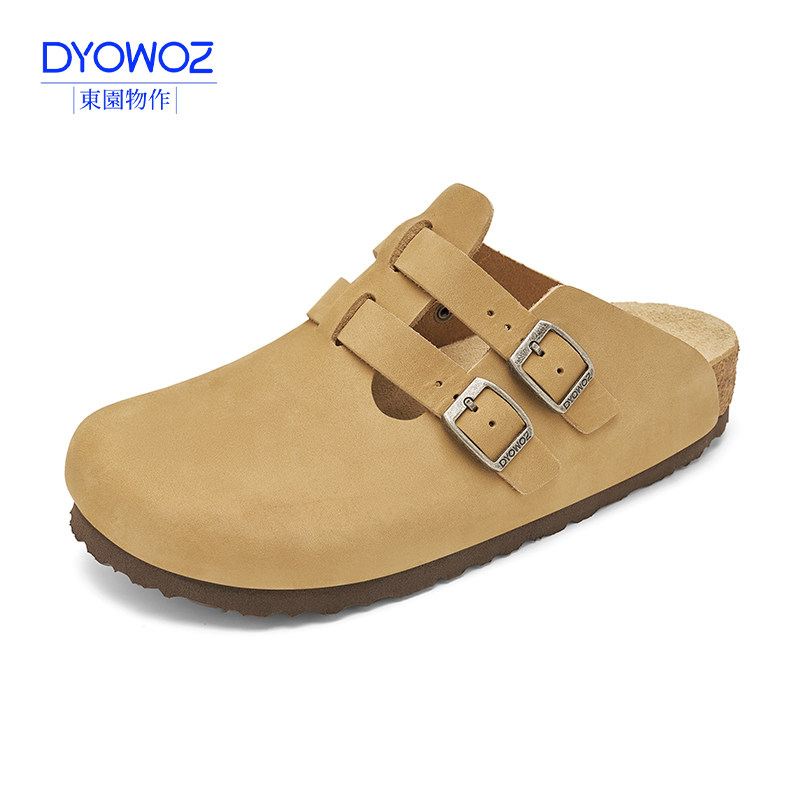 DYOWOZ/东园物作半包头勃肯拖鞋女真皮软木日系复古休闲外穿半拖