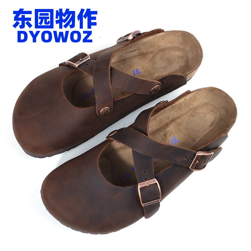 DYOWOZ/东园物作包头鞋真皮日系交叉玛丽珍鞋森系复古休闲勃肯鞋 女鞋 勃肯鞋/软木鞋 原图主图