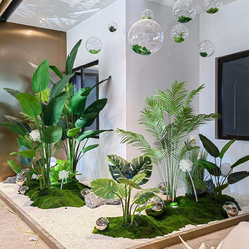 真绿植造景组合玄关楼梯转角热带假植物橱窗落地装饰仿真花北欧
