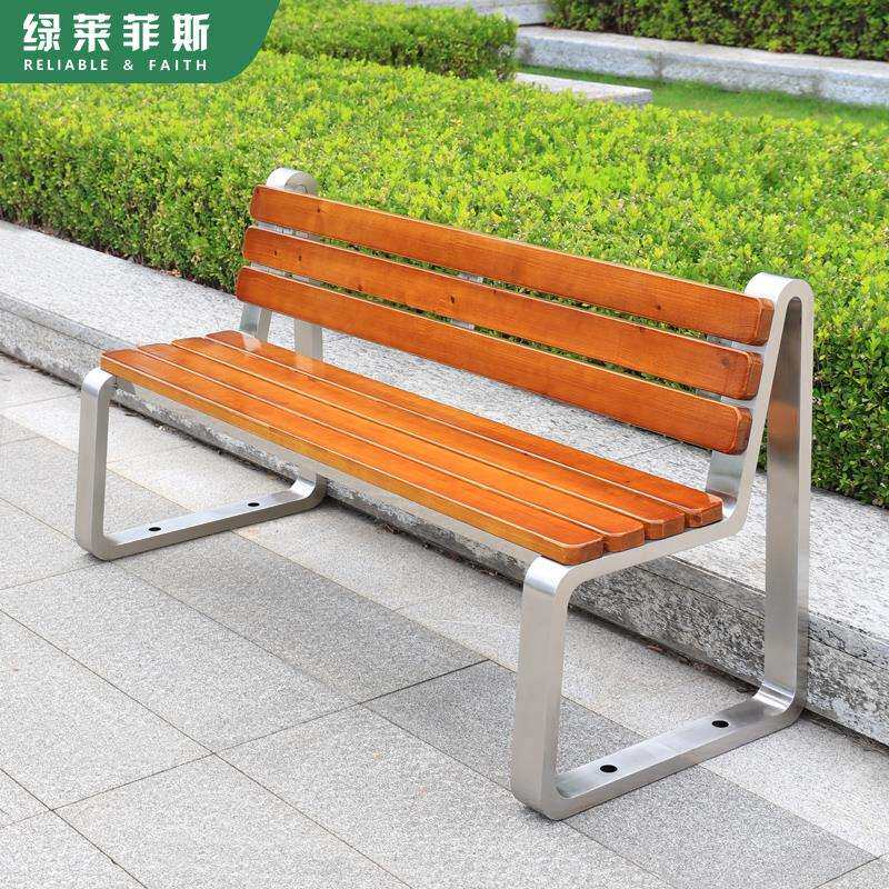 7T公园椅不锈钢户外长椅露天菠萝格室外双人座椅休闲长条防腐木凳