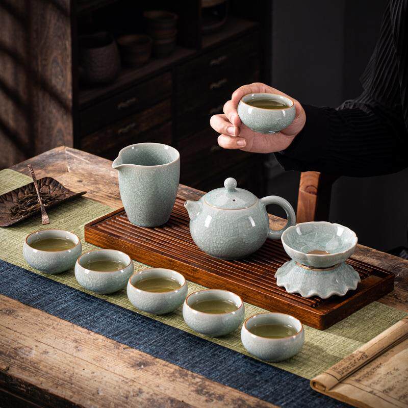 阅锐冰花旅行茶具套装可养开片泡茶壶陶瓷家用青瓷茶壶商务加logo