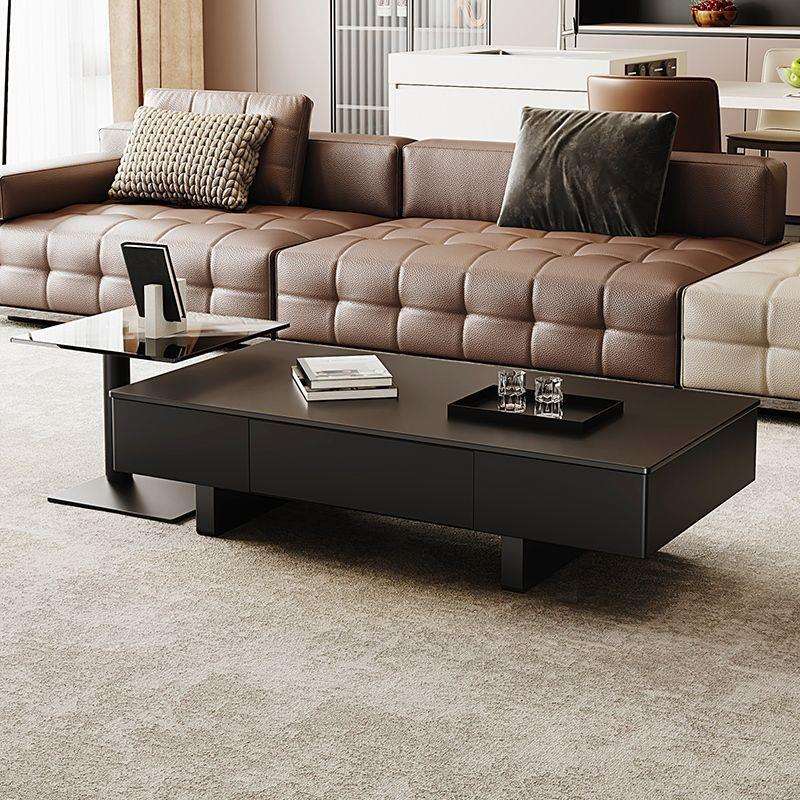 意式长方形岩板高级轻奢茶几组合小户型现代简约客厅家用茶桌黑色