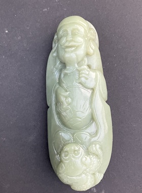 和田玉财神手把件天然金蝉玉器把玩件德信玉器