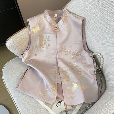 实体店质量盘扣复古民族风重工刺绣上衣马甲中式唐装女小外套厂家