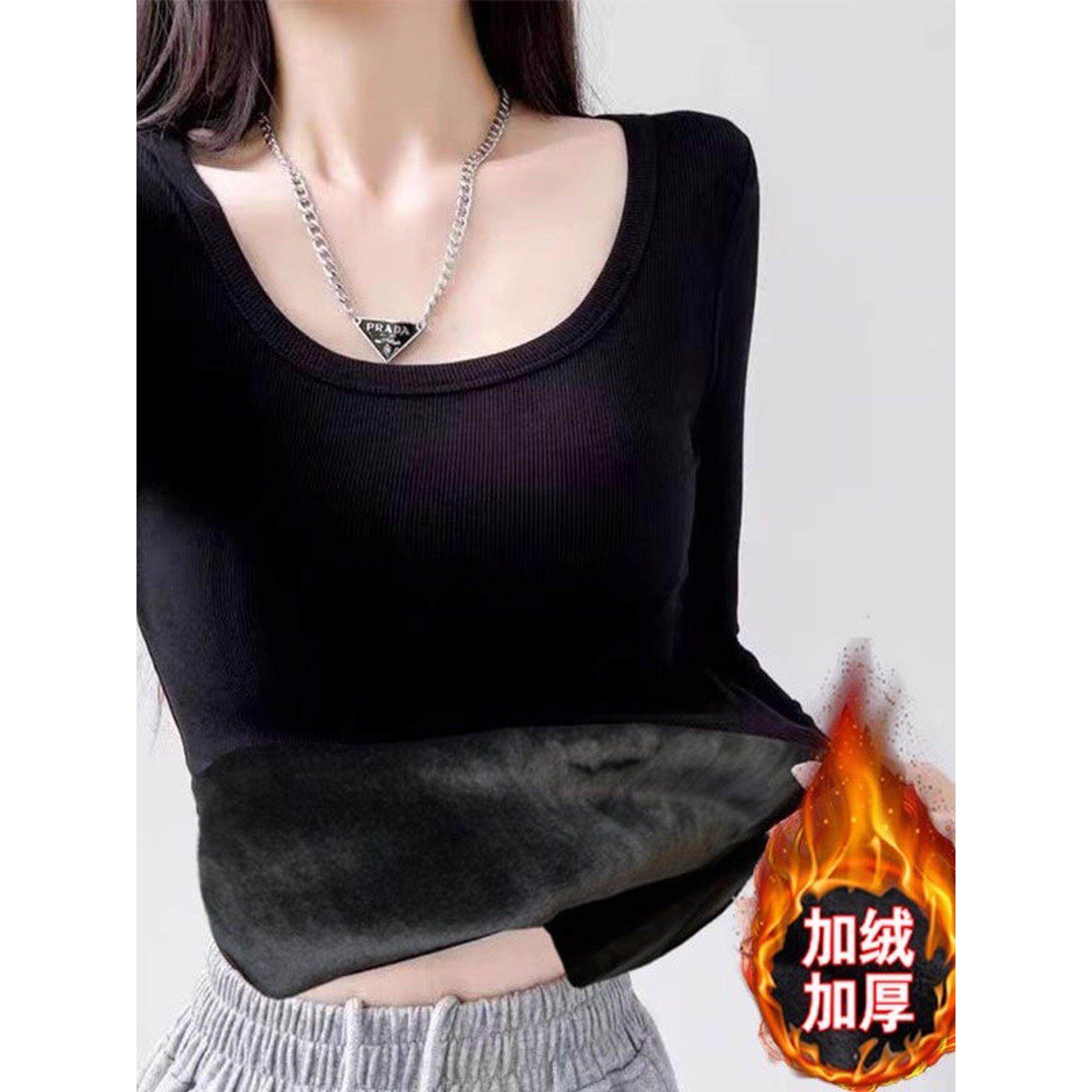 保暖内衣女加绒加厚长袖打底衫大码修身圆领内搭T恤东北防寒上衣