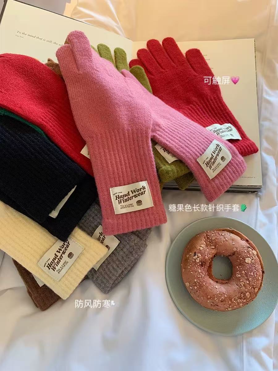11/19 “冬日b入”纯色可触屏加长护腕防寒防风保暖手套