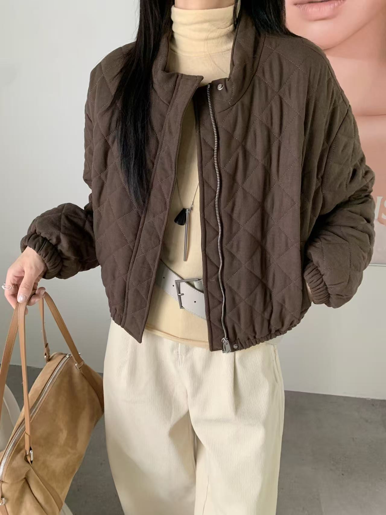 11/14 冬日韩版！90白鸭绒菱格短款羽绒服 胸围124衣长53