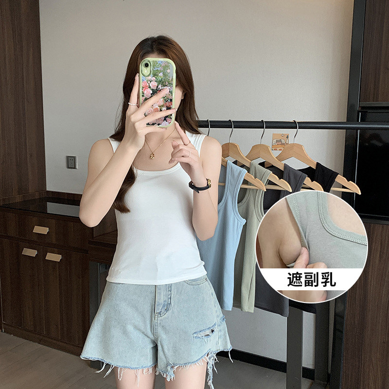 棉先知吊带背心女2024夏季新款高级感方领宽肩带内搭背心上衣