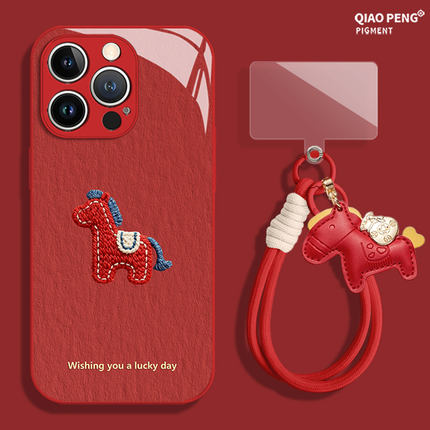 可爱小马适用小米17promax手机壳14马年12本命年13刺绣note15红米k90k80k70k60k50k40红色11新年10挂绳turbo4