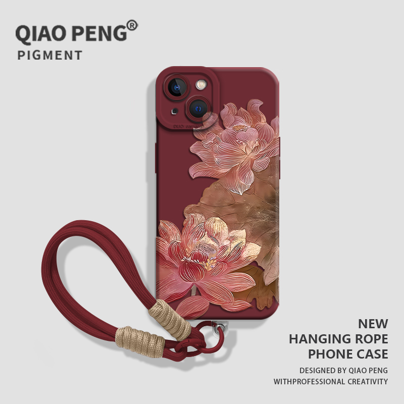 带挂绳荷花手机壳适用iqoo一加