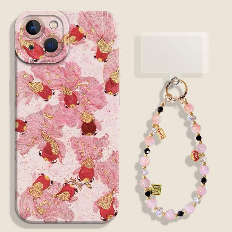 适用荣耀手机壳粉色锦鲤国风挂绳