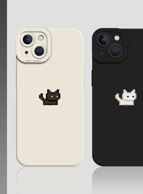 像素黑猫适用iqoo13手机壳15/12新款1+11抽象z10turbo魅族21情侣neo9pro一加ace5猫咪3硅胶2/8/7/6/oppo/vivo