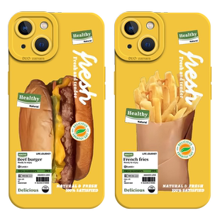 汉堡包薯条适用小米14手机壳13情侣12/15红米k70prok60k50至尊k40k90k80/17max食物turbo黄色note11硅胶10s/9