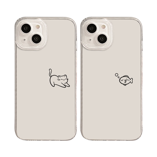 简约猫咪鱼适用一加11手机壳15/3/ace2v透明5至尊13/1+10pro/12/9r魅族22套21note/20/oppo高级8t新款oneplus