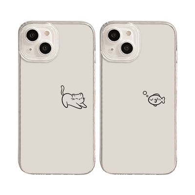 适用于线条猫咪鱼手机壳一加透明
