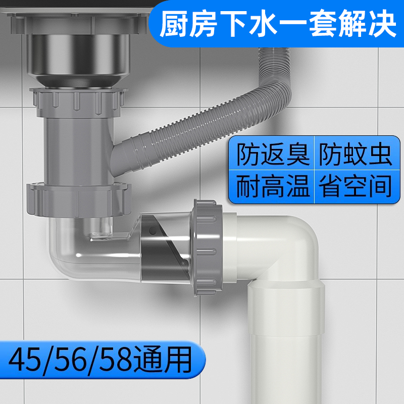 水槽软管换塑料硬管螺牙接头 厨房洗菜盆下水PVC管变径螺纹转接头