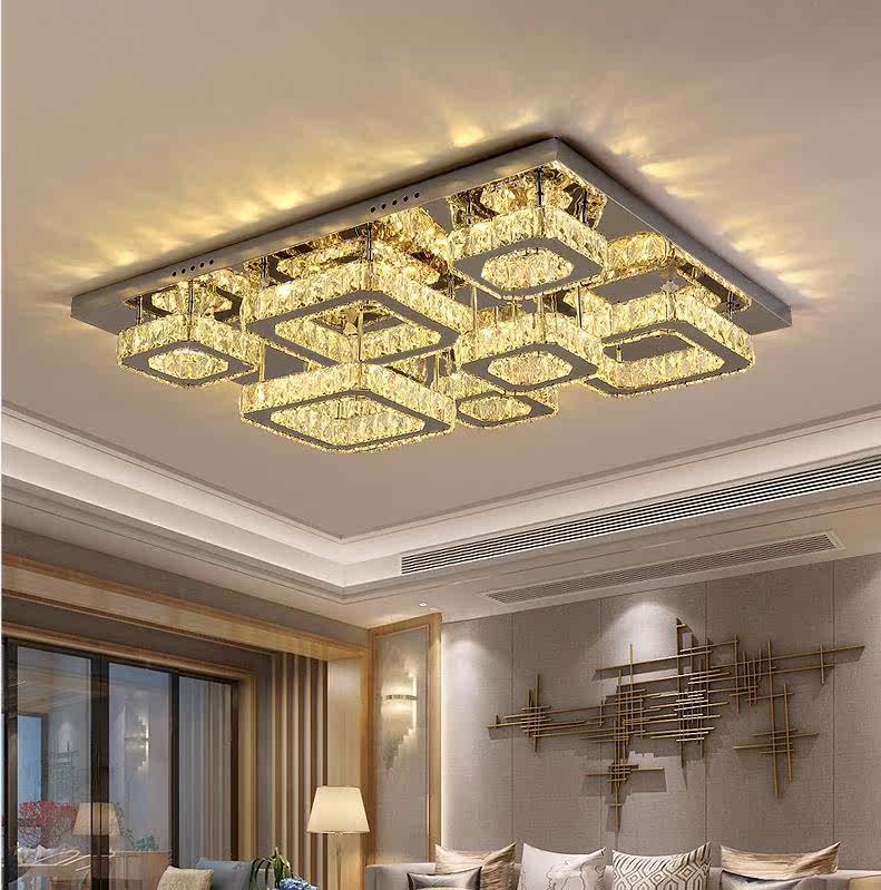 客厅灯 简约现代大气轻奢水晶灯吸顶灯长方形大厅主灯led高档灯具