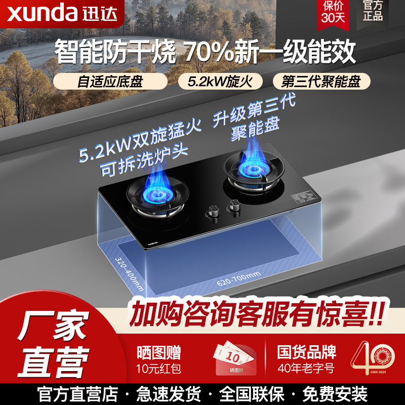 迅达家用双灶猛火燃气灶天然气灶煤气液化气灶台式嵌入式炉灶D3图片