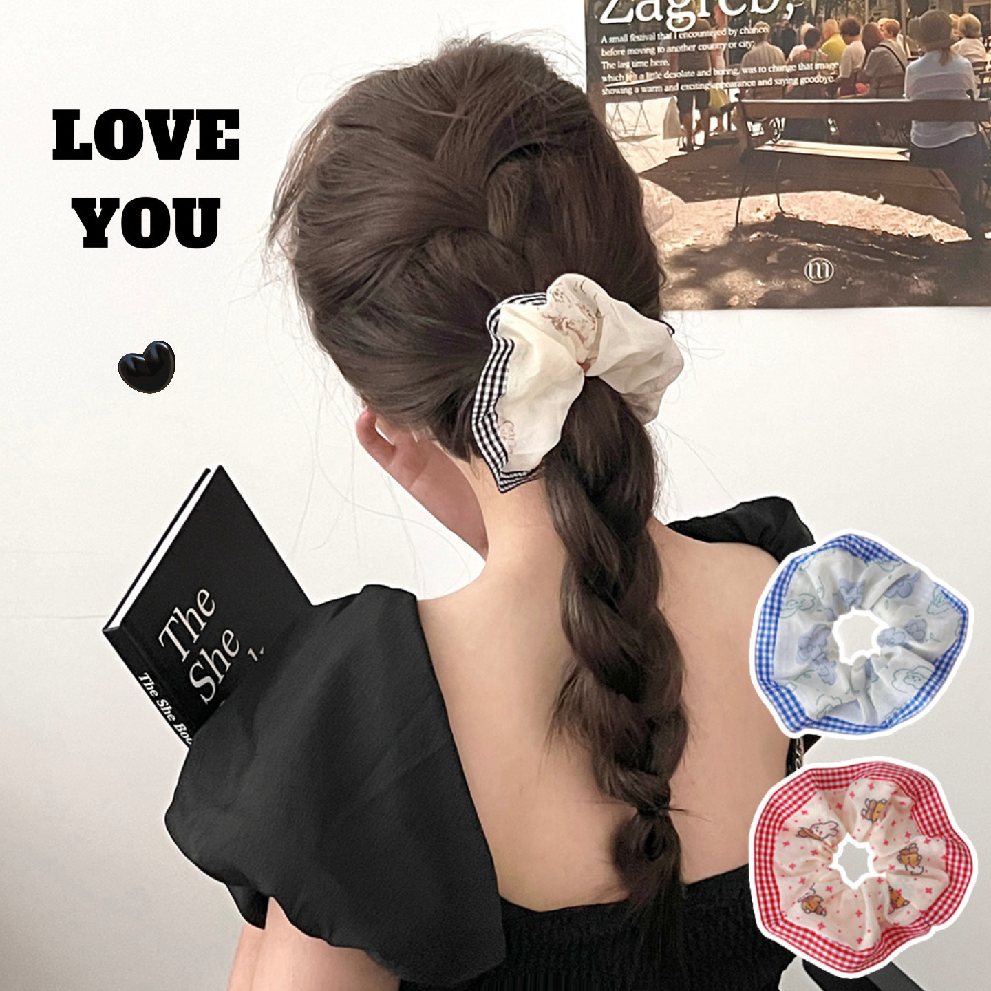 春节小礼品头绳文艺格纹大肠甜美发圈小碎花发绳扎马尾复古