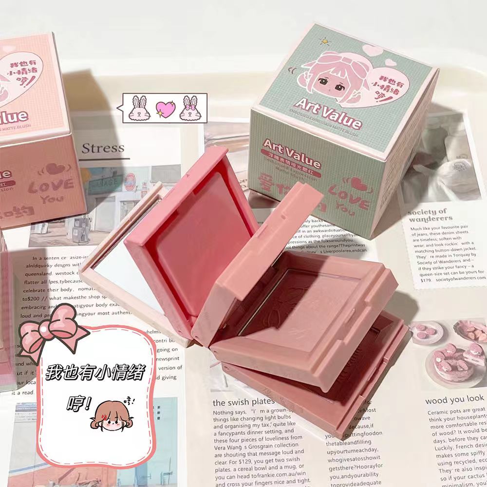 一盒4色~折叠式4层四色腮红浮雕可爱易上妆哑光高光自然提亮修容