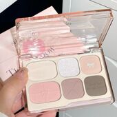 蝴蝶结六色眼影盘低饱和珠哑光灰粉大地色高光腮红修容一体伪素颜