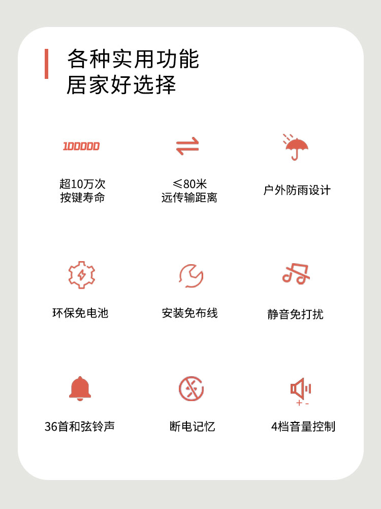 门铃无线家用按钮叮零智能远距离免插电自发电老人呼叫器