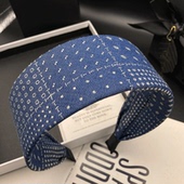 赫本风蓝色布艺发卡发箍女成人逛街遮白发头饰宽边压发洗脸头箍