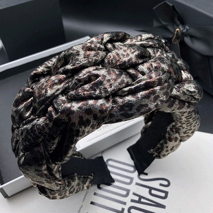 轻奢时尚豹纹发卡发箍女高颅顶麻花编织大头围头饰宽边压发头箍
