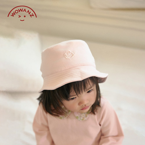 丸稚WOWANZ婴儿新生儿儿童全棉渔夫帽 四季防晒帽遮阳帽 刺绣徽标