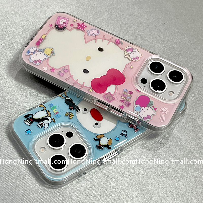 卡通可爱镂空kitty猫企鹅适用苹果16ProMax手机壳iPhone13新款16pro小众女款14防摔15PRO硅胶情侣全包保护套