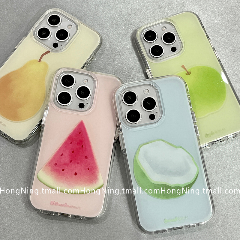 夏季清凉水果适用苹果16ProMax手机壳情侣简约iPhone13新款双层16pro小众女款14防摔15PRO硅胶韩风全包保护套