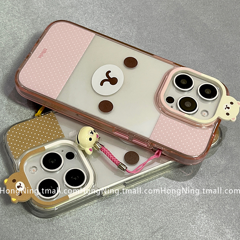 简约可爱卡通小熊带挂件适用苹果14手机壳iPhone15ProMax新款小众13pro防摔16PRO硅胶11女款12情侣全包保护套