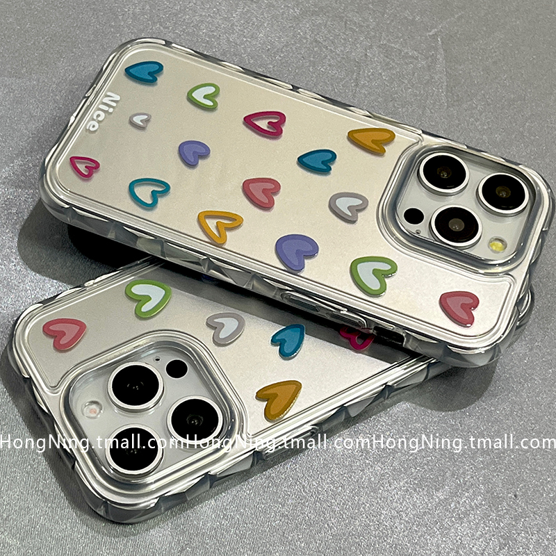 ins风彩色爱心涂鸦适用苹果14手机壳iPhone16ProMax新款小众13pro防摔15pro硅胶11女款12简约高级感全包软壳
