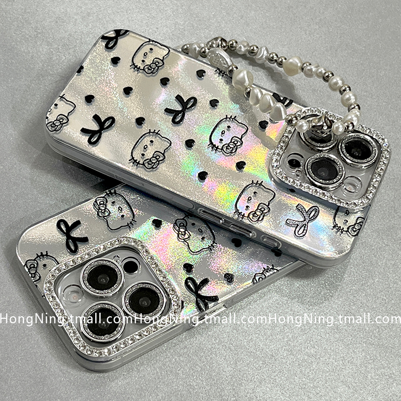 卡通可爱HelloKitty带链条适用苹果16ProMax手机壳iPhone13新款16pro小众女款14防摔15PRO硅胶镜头膜全包软壳