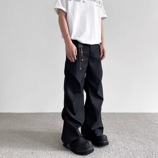 SOLITAR EASE美式高街褶皱设计感西裤休闲裤潮直筒微喇显瘦裤子男