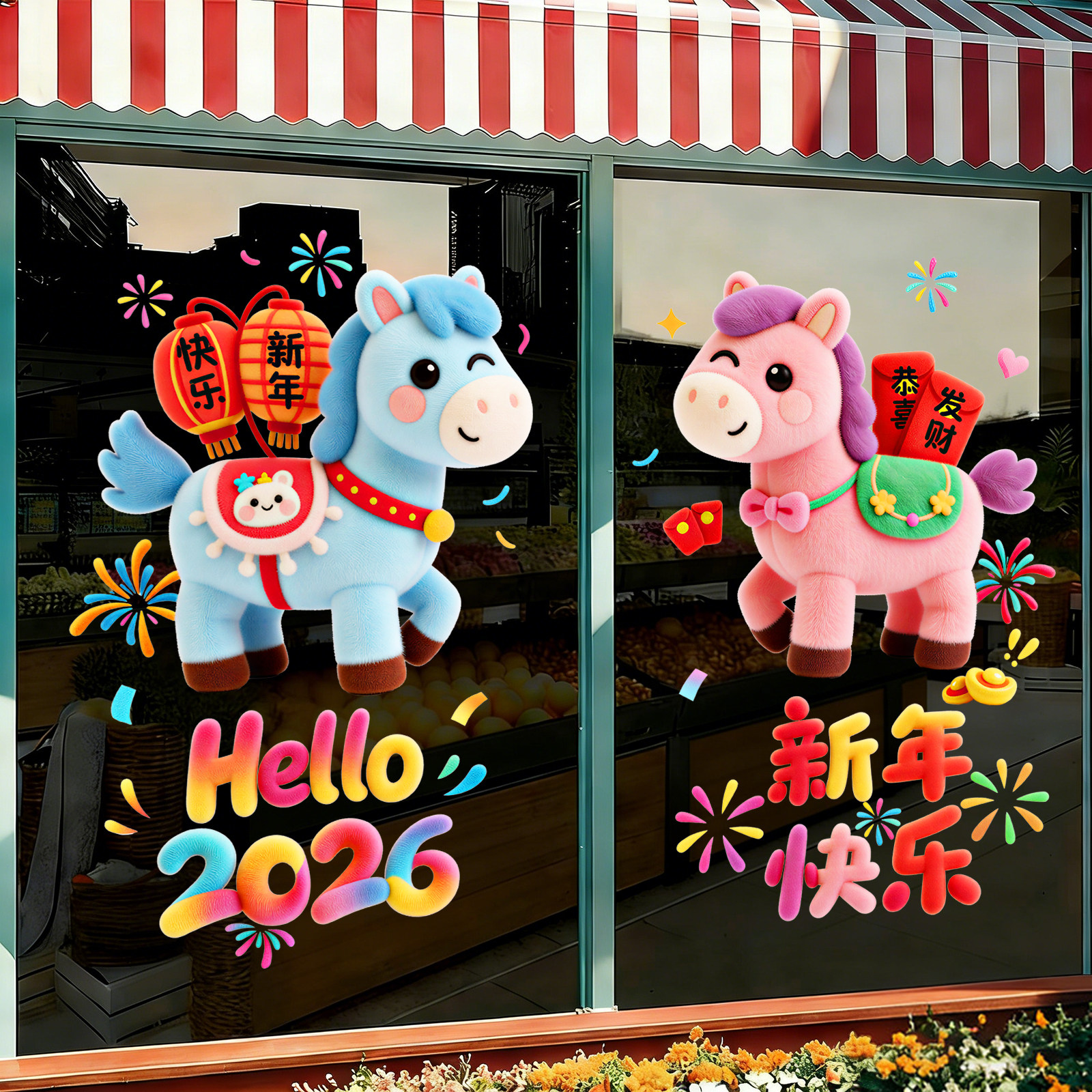 2026新款马年静电玻璃贴6D毛绒新年窗花过年福字门贴春节橱窗装饰,家居饰品,软装墙贴,淘宝优惠券,粉丝福利购,淘宝优惠卷