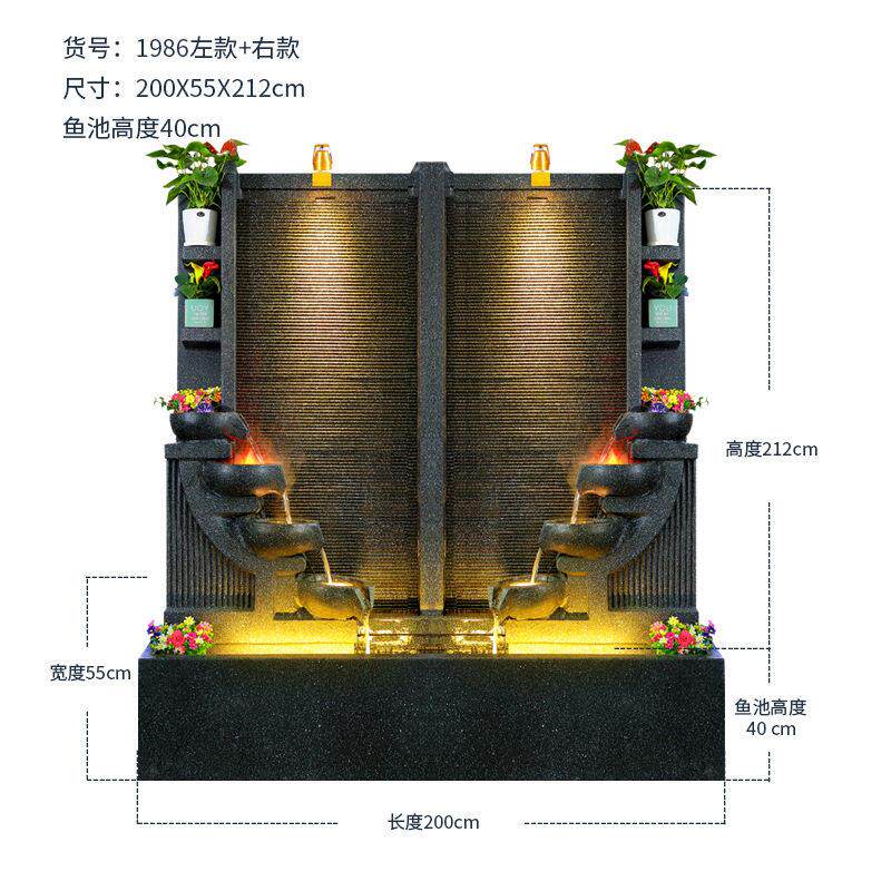 室内欧式流水墙喷泉酒店会所水幕背景观公司开业庭院玄关落地摆件