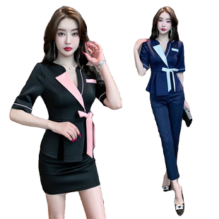 秋冬新款v领养生师套装时尚修身美容按摩采耳洗浴休闲会所工作服