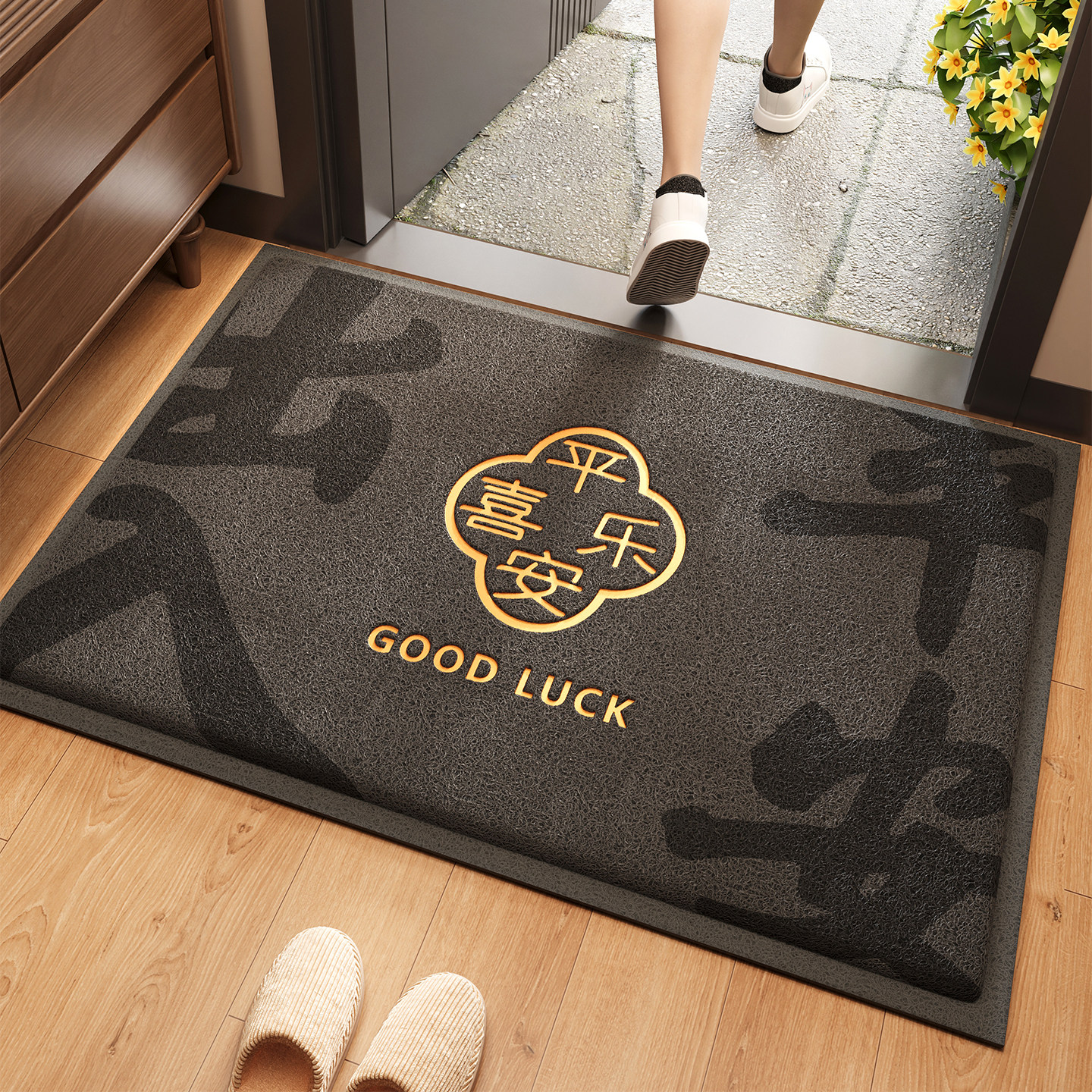 灰色丝圈压花入户门地垫玄关防滑脚垫大门口进门耐脏耐磨免洗门垫,居家布艺,入户地垫,淘宝优惠券,粉丝福利购,淘宝优惠卷