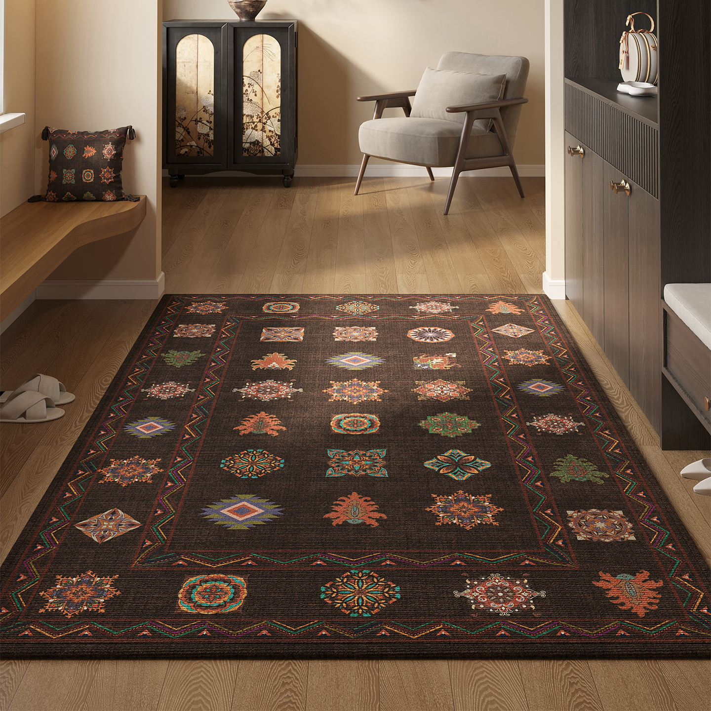 美式复古入户门地垫玄关大门口进门脚垫子民族风防滑除尘家用地毯