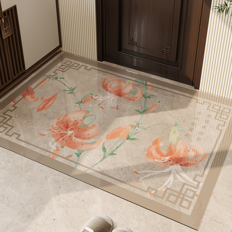 软玻璃PVC入户地垫新中式高级感透明防滑脚垫大门口进门免洗地毯
