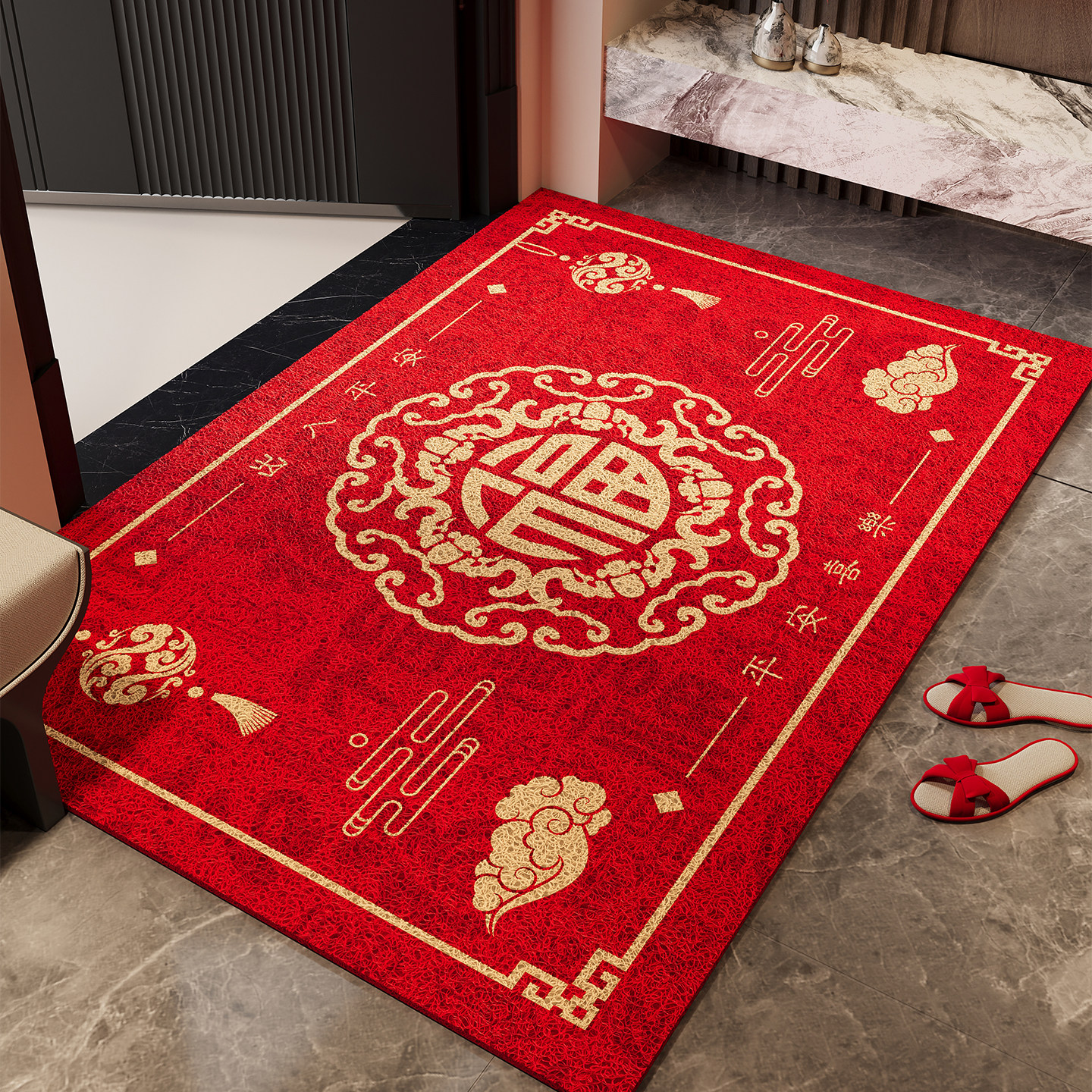 红色喜庆门垫子入户门地垫防滑脚垫丝圈耐脏耐磨除尘免洗地毯定制,居家布艺,入户地垫,淘宝优惠券,粉丝福利购,淘宝优惠卷