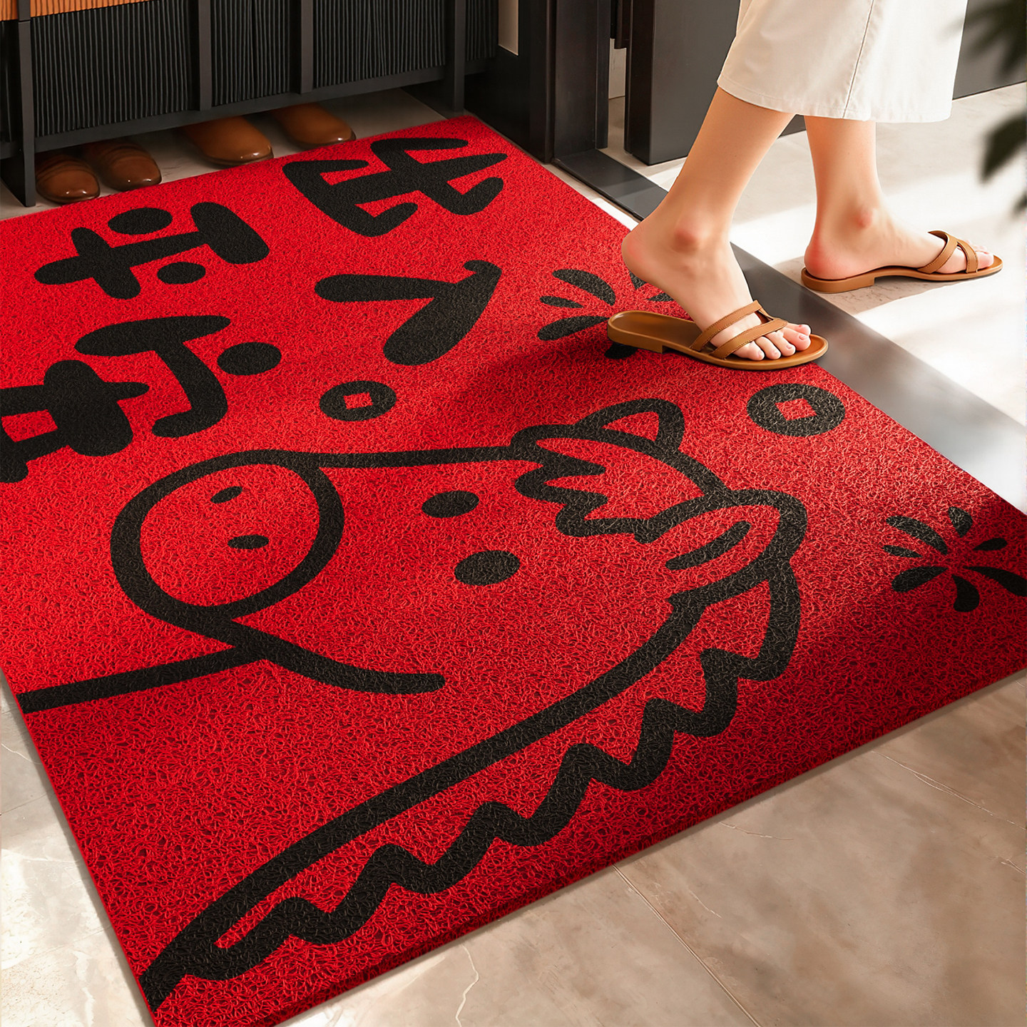 丝圈防滑脚垫入户门地垫红色喜庆门垫子耐脏耐磨除尘免洗地毯定制,居家布艺,入户地垫,淘宝优惠券,粉丝福利购,淘宝优惠卷