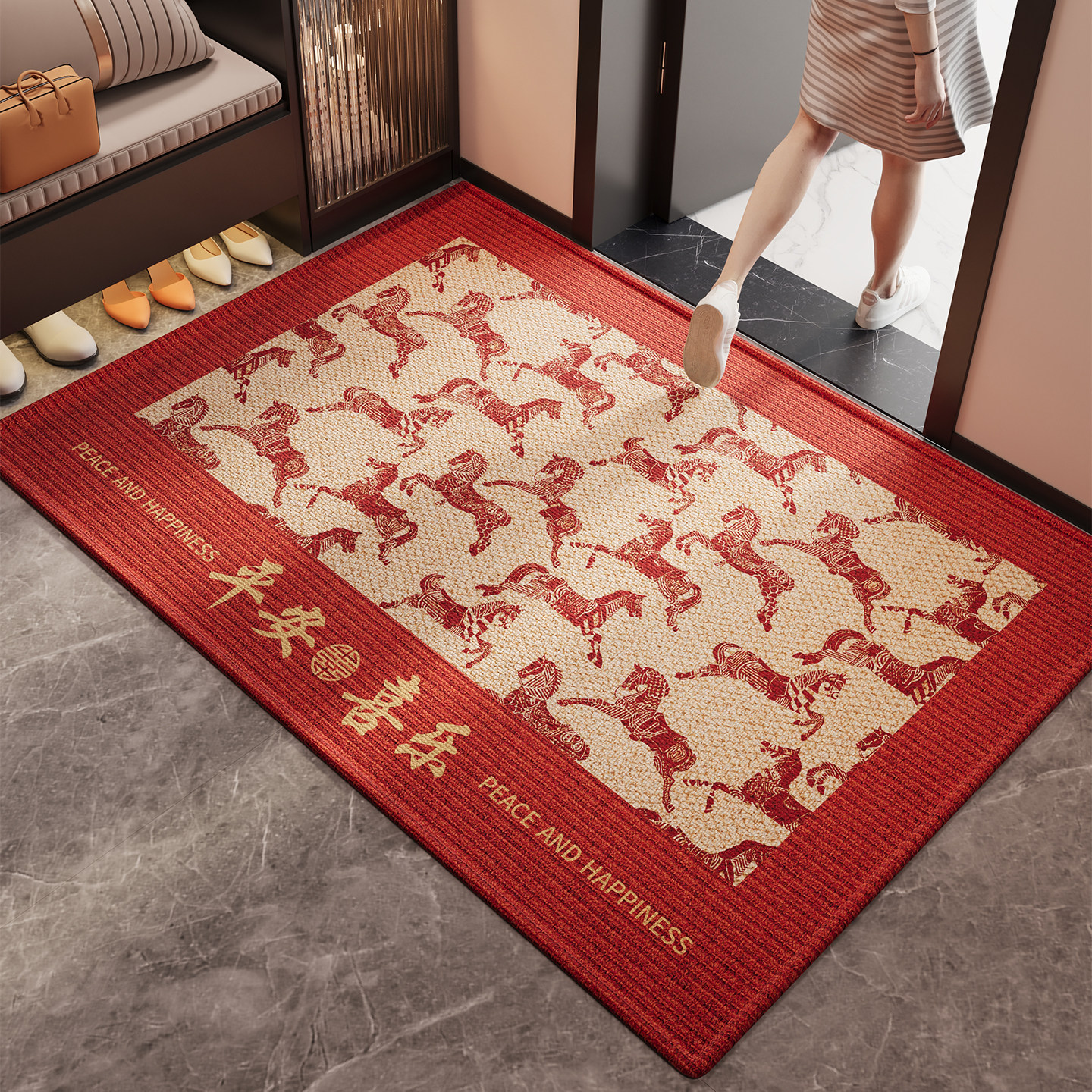红色新年入户门地垫喜庆玄关进门大门口防滑脚垫耐脏除尘地毯门垫,居家布艺,入户地垫,淘宝优惠券,粉丝福利购,淘宝优惠卷