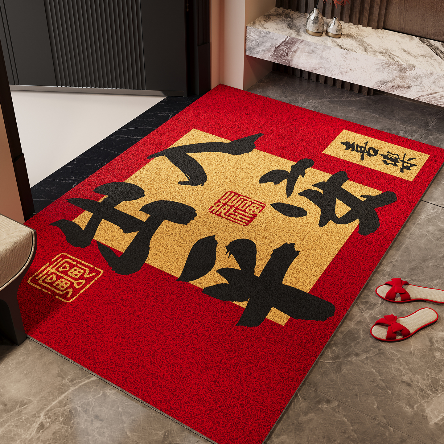 入户门地垫红色丝圈防滑耐脏脚垫