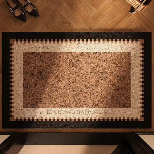 丝圈PVC入户门地垫玄关家用门垫门口地毯复古风耐脏免洗防滑脚垫