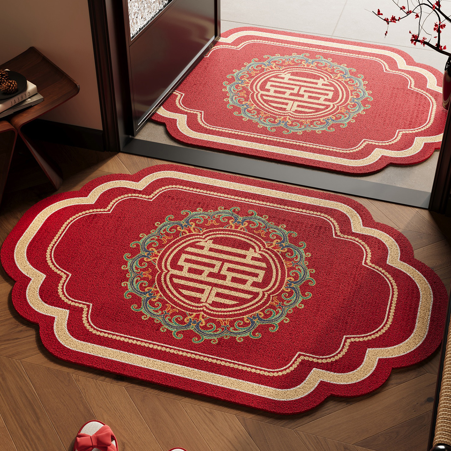 红色丝圈入户门地垫喜庆防滑脚垫门口耐脏除尘地毯玄关高级感门垫,居家布艺,入户地垫,淘宝优惠券,粉丝福利购,淘宝优惠卷