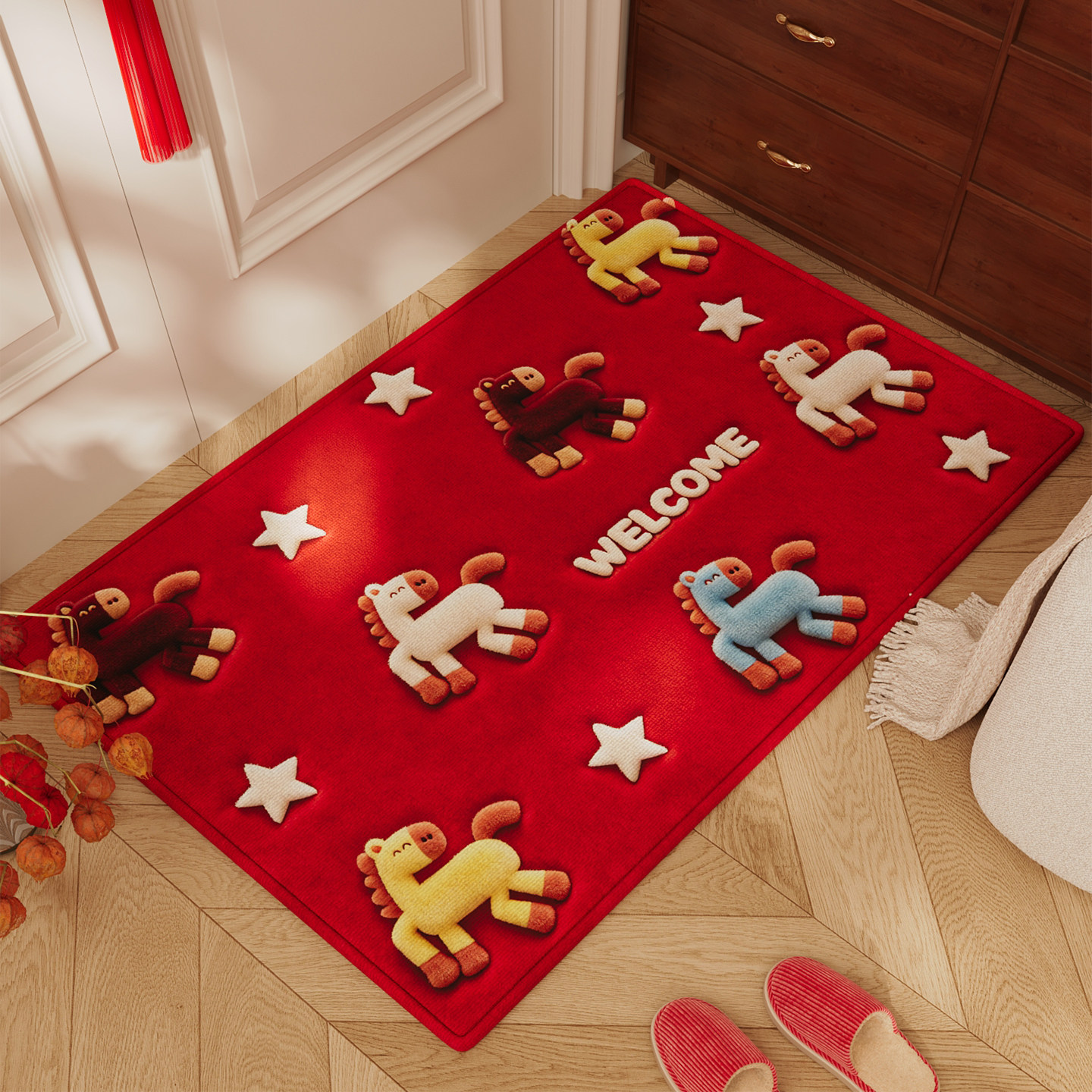 马年入户门地垫2026新款红色玄关防滑脚垫喜庆耐脏除尘高级感地毯,居家布艺,入户地垫,淘宝优惠券,粉丝福利购,淘宝优惠卷