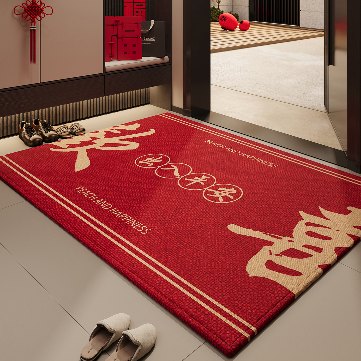 入户门地垫红色喜庆玄关门口防滑脚垫耐脏除尘免洗地毯可裁剪门垫