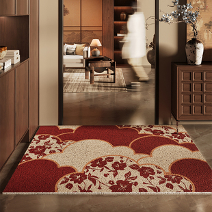 入户门地垫丝圈PVC红色喜庆玄关大门口免洗地毯刮泥除尘防滑脚垫